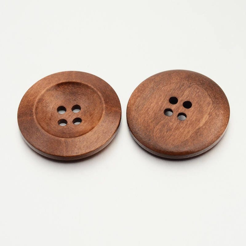 Chenkou Craft 20pcs Large Size 60mm Brown Round Wood Buttons 4 Holes Craft Sewing Button