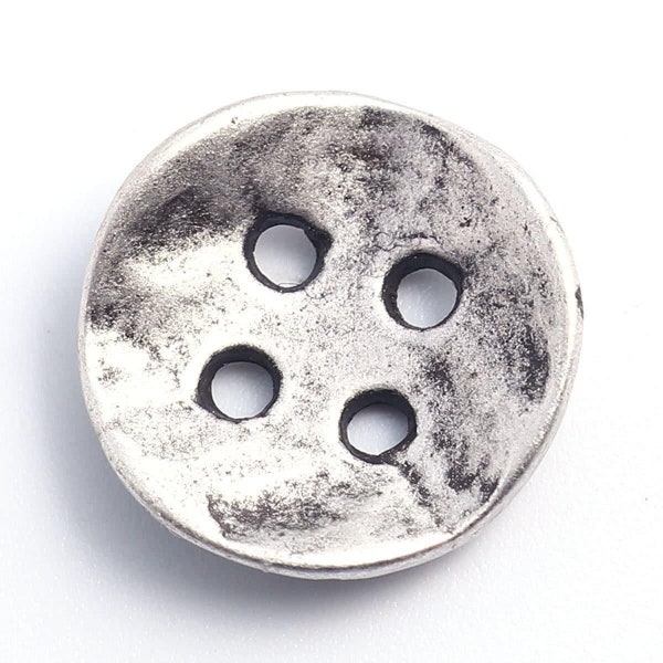 10 boutons en métal argenté vieilli 14 mm x 14 mm - Bouton argenté 4 trous (171)