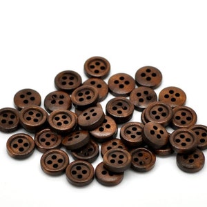 10 dark brown wooden buttons - 11mm - 4 hole - wood button (b20326)