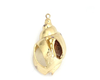 Gold Shell Charm - Conch Cowrie - Gold Plated - 3.2cm x 1.8cm (1 1/4" x 3/4") - 2.9cm x 1.4cm (1 1/8" x 1/2")  (B0202673)