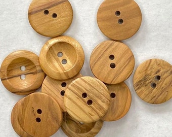 Round edge olive wooden buttons, 15mm, 18mm, 20mm, Made in Italy