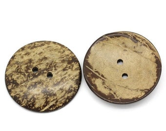 Bardzo duże drewniane guziki z łupiny kokosa - 2 cale - 5 cm - Guziki drewniane - drewno kokosowe (b30431)