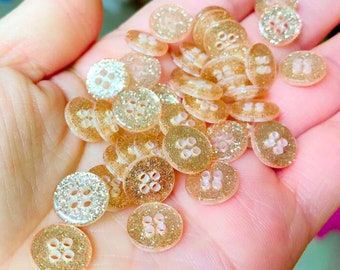Gold Glitter Buttons - Small 10mm - Gold Shimmer Mini Resin Buttons - Doll Eyes -(butt-gold-10mm-a)