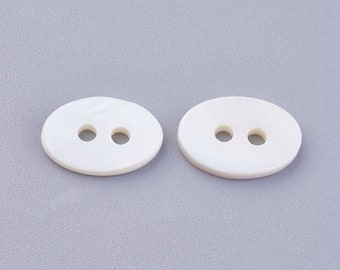 Bottoni ovali in conchiglia - Ovali - Bianchi - 12 mm x 8 mm ~ 2 mm di spessore - Foro: 1,6 mm (BSHE-P026-20)