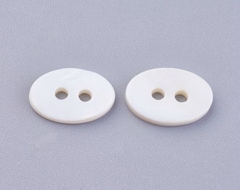 Oval Shell Buttons - Oval - White -  12mm x 8mm ~ 2mm Thick -  Hole: 1.6mm (BSHE-P026-20)