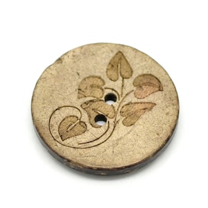 5 Large Wooden Buttons - 1 inch - 28mm - Wood Buttons - Leaf Pattern - Coconut Wood (B19208)
