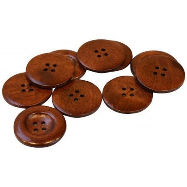 FREE SHIPPING - 20 Large Dark Brown Coffee Wooden Button - 35mm - 1 3/8 inch -  4 hole - Wood Buttons (B21318)