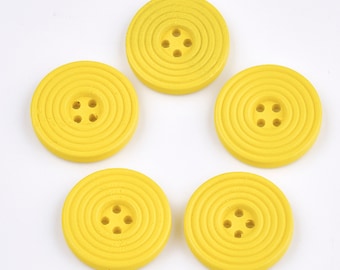 Yellow Wooden Button - 25mm (1 inch) - Circle Pattern - 4 hole - Wood Buttons (002G)