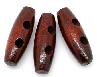 Toggle Wooden Buttons - Dark Reddish Brown Finish - 34mm (1.25") - Wood Toggle Button