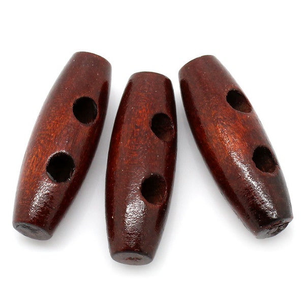 Toggle Wooden Buttons - Dark Reddish Brown Finish - 34mm (1.25") - Wood Toggle Button