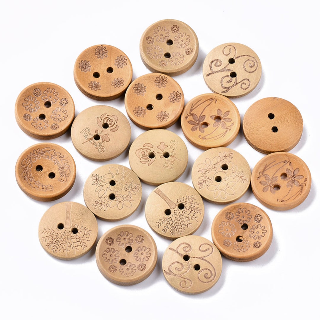 Dark Brown Coffee Wooden Buttons - 30mm (Approx. 1 1/8'' inch) - 2 Hole -  Wood B