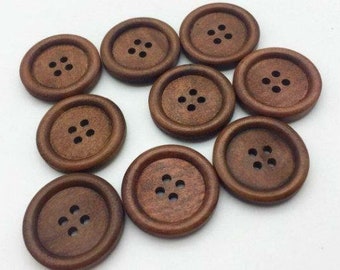 Brown Wooden Buttons - 25mm (1 Inch) - 4 Holes -  Round Sewing Wood Buttons