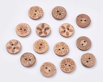25 bulk mixed coconut shell wooden buttons - 17mm (5/8 inch) - 2 hole - assorted coconut wood button  (19947)