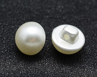 White Faux Pearl Buttons - Creamy White - Shank - 10mm X 9mm -  Acrylic (12a)