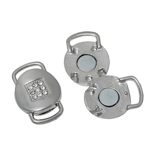 2 Strass Silber Magnetverschlüsse - 25 mm x 17 mm - Silber Strass Verschluss für Lederband oder Armband (70085)