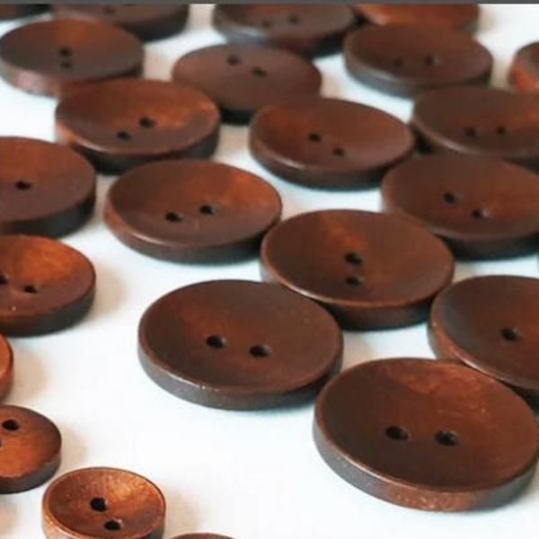 Chestnut brown wooden buttons - 25mm (1 inch) - 2 holes -  round sewing wood buttons 25mm (1")  (041020)