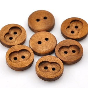 8 brown wooden buttons - 15mm (5/8 inch) -  2 hole - wood button