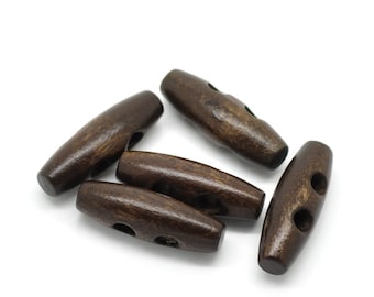 Toggle Wooden Buttons - Dark Brown Finish - 3x1cm (1-1/8"x3/8") - Wood Toggle Button 18843