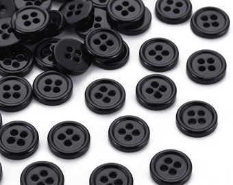 Black Shell Buttons - 11mm - 4 Hole - Natural Shell Buttons (064A-01)