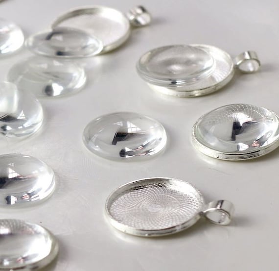 Set 27 Ciondoli Cabochon In Lega Con Vetro Trasparente - Portafoto Ovale 30mm Per Creazione Gioielli Fai Da Te