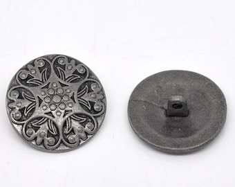 Antiqued silver metal buttons - shank - 25mm (1 inch) - metal silver button b09135