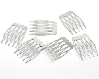 50 Silver Hair Combs - Nickel Free - Lead Free - Wedding Bridal Comb - 39mm x 26mm - Hair Clip Accessories - Silver Comb (15509)