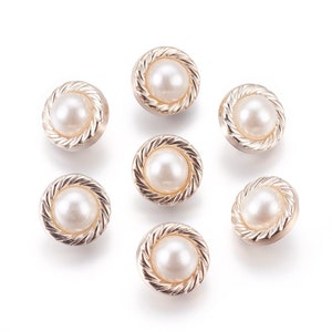 Gold Tone Shank Faux Pearl Button 12.5mm x 9mm - 3mm x 2mm Hole  (WH0012-01)