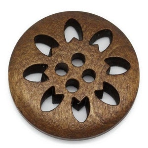 Brown Carved Wooden Buttons - 25mm (approx. 1 Inch) - 2 Hole - Brown Wood Button (b27355)