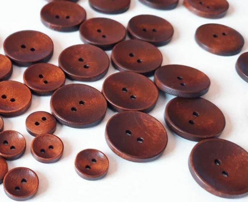 Brown Wooden Buttons 25mm 1 Inch 2 Holes Round Sewing Wood Buttons 25mm image 7