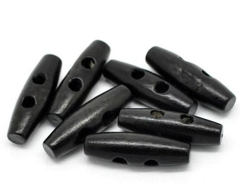 5 toggle wooden buttons - black finish - 3.5x1.1cm (1-3/8"x3/8") - wood toggle button