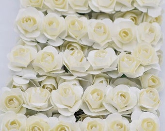 Ivory Mini Paper Flowers - 15mm - Small Paper Roses - Tiny Paper Roses with Stems