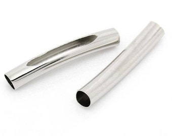 Silver Finish Tube Beads -  Curved with Opening - 31mm x 5mm - Noodle Silver Tube Bead - Lead Nickel Safe (B28275)