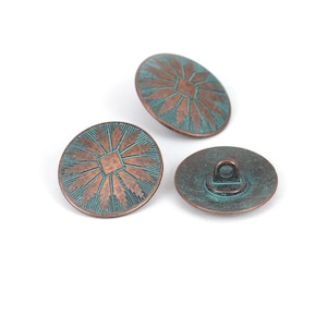 Metal shank sewing buttons - antique copper patina - 25mm x 22mm - metal buttons - shank buttons b0212244