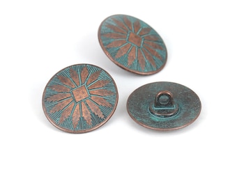 Metal shank sewing buttons - antique copper patina - 25mm x 22mm - metal buttons - shank buttons b0212244