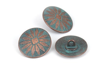 Metal shank sewing buttons - antique copper patina - 25mm x 22mm - metal buttons - shank buttons b0212244