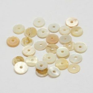 100 Natural Shell Bead Spacers, Coin Beads, Disc/Flat Round, Heishi Beads, Seashell Color, 6x1mm, Hole: 1mm  (04)