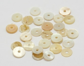 100 Natural Shell Bead Spacers, Coin Beads, Disc/Flat Round, Heishi Beads, Seashell Color, 6x1mm, Hole: 1mm  (04)