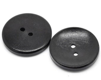 5 Black Wooden Buttons - 30mm (approx. 1 1/8" Inch)  - 2 Hole - Wood Button  (b19489)