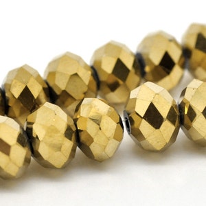 72 Gold Plated Swarovski Style Crystal Glass Faceted Rondelle Beads 8mm