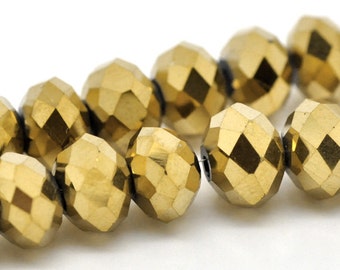 72 Gold Plated Swarovski Style Crystal Glass Faceted Rondelle Beads 8mm