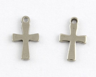 Small Stainless Steel Silver Cross Pendant - 12mm x 7mm - Tiny Metal Cross (STAS-Q168-07)