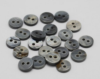 Black Gray Shell Buttons - 11mm - 2 Hole - Flat Natural Shell Buttons (P012-10-A)