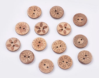 10 Bulk Mixed Coconut Shell Wooden Buttons - 17mm (5/8 inch) - 2 Hole - Assorted Coconut Wood Button (19947)