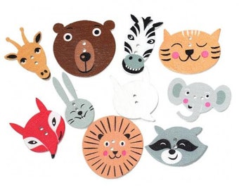 Animal Wood Buttons,Novelty Notions, Randomly Mixed Buttons, Cute Animal Button Embellishments, Craft Buttons, hedgehog buttons,bunny  (17)