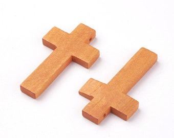 25 Wood Cross Pendant, Brown Wood Cross, Easter Crafts, Wooden Cross, Pendant, 42mm x 24mm (1.5 inch x 1 inch) (WOOD-S037-101)