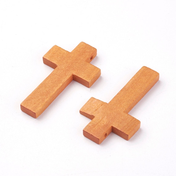 25 Wood Cross Pendant, Brown Wood Cross, Easter Crafts, Wooden