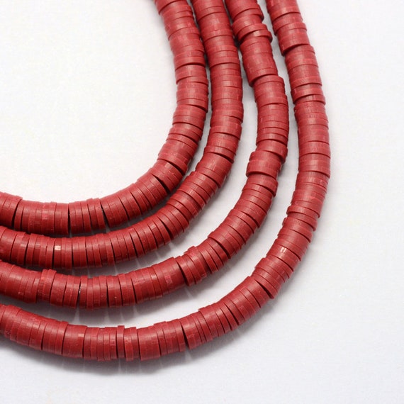 WHOLESALE Dark Red Heishi Beads (One Strand 380 - 400 Beads) - 6mm -  Polymer Clay Bead - Fimo Bead - African Beads (29)