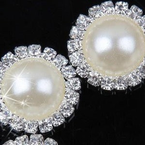 10 Ivory White Pearl Rhinestone Flatback Button - Silver - 18mm Button - Pearl Rhinestone Buttons - Hair Bow Centers (pwrb