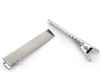 50 Clips para el cabello de cocodrilo con dientes - Punta única - Plata - 46 mm x 8 mm - Accesorios para clips para el cabello - Clip para el cabello plateado (10403)