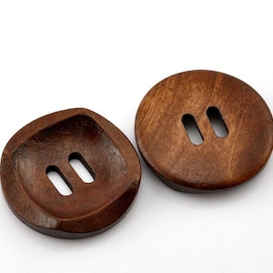 Dark Brown Coffee Wooden Buttons - 30mm (approx. 1 1/8 Inch) - 2 Hole - Wood Buttons 21381